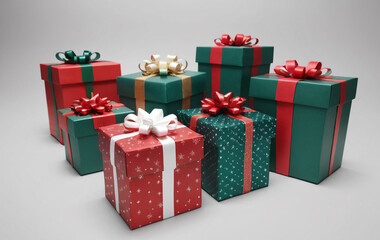 Obraz premium Christmas Gift Boxes Wrapped in Colorful Wrapping Papers on White Background, Christmas Holiday Festive concept.