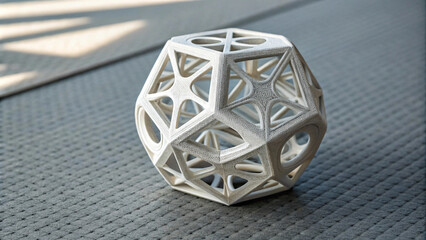 Fototapeta premium 3D printed geometric sculpture on textured surface, showcasing intricate design and modern aesthetics. This unique piece adds contemporary touch to any space