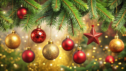 Fototapeta premium Christmas ornaments with glowing garlands