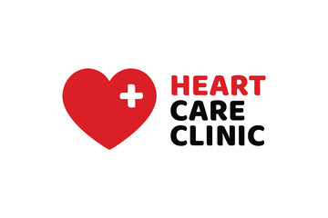 Professional Heart Care Clinic Logo with Red Heart and White Medical Cross, Perfect for Highlighting Heart Health Services