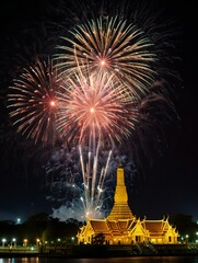 Naklejka premium fireworks over the river