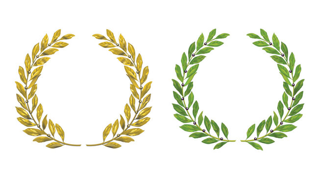 Lorbeerkranz  gold und gr&uuml;n, isoliert illustration-.eps