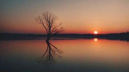 Obraz premium 4K Minimalist Sunset Wallpaper, Sunset Background, Sunset Desktop Wallpaper