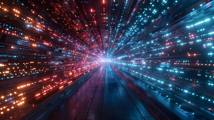 Abstract 3D Futuristic Tunnel, Glowing Lights