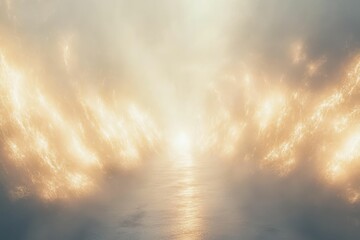 Obraz premium Golden fog, glowing path, ethereal scene.