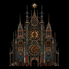 Obraz premium Explore a stunning steampunk cathedral in an urban environment with intricate stained glass and gothic design from a unique artistic viewpoint