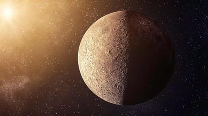 Naklejka premium Half-lit celestial body in space.