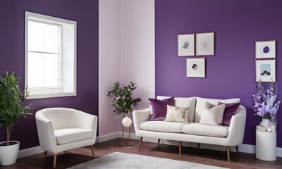 Elegant Living Room with Purple Walls, Generative AI