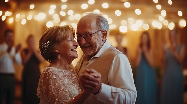 Romantic Wedding Dance: Elderly Couple's First Dance at Reception - Powered by Adobe