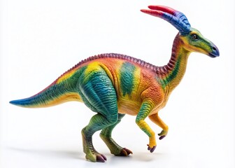Obraz premium Realistic Parasaurolophus Toy Dinosaur Isolated on Clear Background for Educational and Creative Projects, Perfect for Kids' Rooms or Dinosaur Enthusiasts' Collections