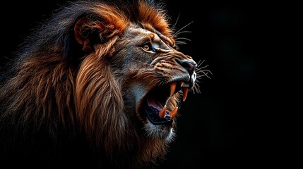Naklejka premium Fearsome Lion s Fierce Roar in Dramatic Isolation
