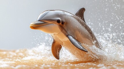Fototapeta premium Joyful Overweight Dolphin Swimming Playfully in Isolated White Background
