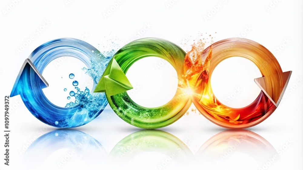 Poster refresh symbols collection on white background with long exposure effect for modern design elements,