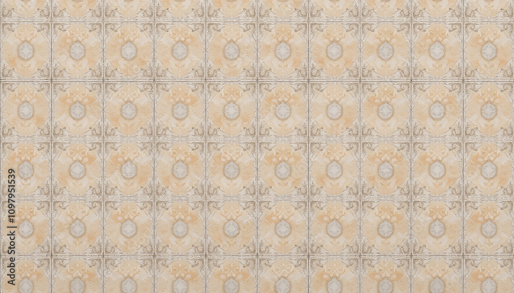 Wall mural seamless geometric tile mosaic texture with realistic patterns in natural colors and soft lighting