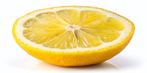 Ripe Slice of Yellow Lemon Citrus Fruit Isolated on White Background Perfect for Culinary, Health, and Beverage Themes, Showcasing Freshness and Vibrant Color for Stock Photography Needs