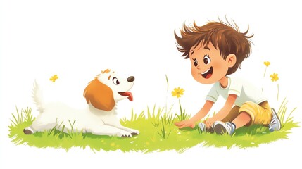 a 2D cartoon illustration of a child playing on a swing set in the backyard, joyful and active, white background--ar 16:9