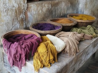 Historical dyeing techniques using natural materials to create rich, lasting colors for fabrics