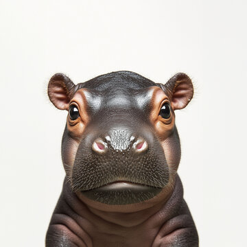 cute baby hippo calf isolated on plain light background