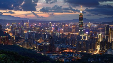 Obraz premium _Night_City_Landscape_and_Road_Attractions