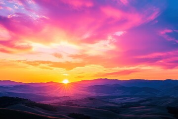 Fototapeta premium Sunrise Over Mountain Range with Vibrant Sky