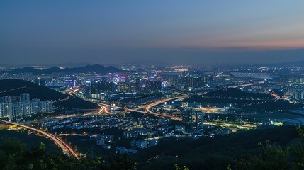 Fototapeta premium _Night_City_Landscape_and_Road_Attractions