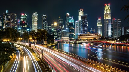 Obraz premium _Night_City_Landscape_and_Road_Attractions