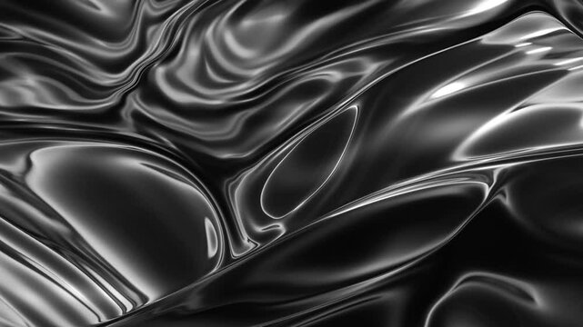 Abstract black-and-white chrome texture with fluid metallic waves, creating a sleek and modern aesthetic.