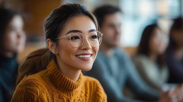 Adults of various ages in a language class, practicing conversation skills with partners, eager to learn a new language