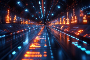 Obraz premium Futuristic data visualization displaying market trends with smooth lines and vibrant colors in a digital environment