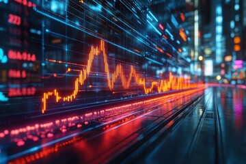 Fototapeta premium Futuristic data visualization displaying market trends with smooth lines and vibrant colors in a digital environment