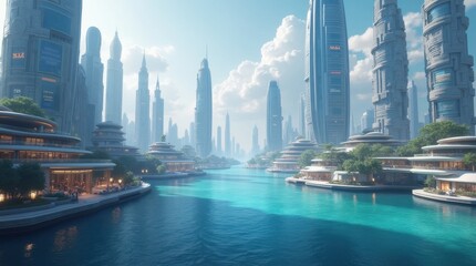 Obraz premium Futuristic City Built on Water