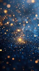 Fototapeta premium Deep blue background with golden bokeh lights