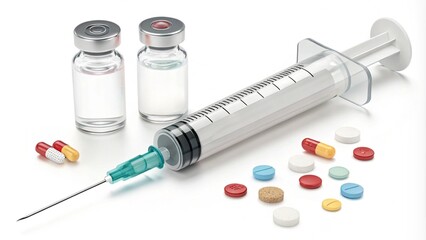 A stylized healthcare photo concept art displaying vaccination and medication essentials 