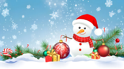 Fototapeta premium A Joyful Winters Welcome: The Enchanting Digital Dance of Snowmen and Sparkling Festivities