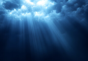Obraz premium A dramatic sky with dark storm clouds and lightning, symbolizing the power of divine, torrential lightning.