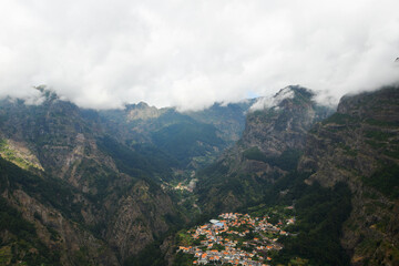 view of Curral das Freiras from the trail leading to this village (Madeira, Portugal)