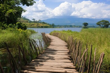 Fototapeta premium Burundi. Wooden Pier on Lake Tanganyika in Burundi Countryside