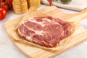 Raw pork neck steak sirloin
