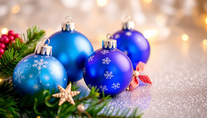 Shiny Blue baubles, perfect Christmas tree ornaments for a festive winter season