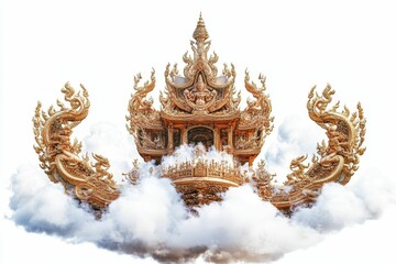 Obraz premium Ornate golden chariot, clouds, mythical creatures.