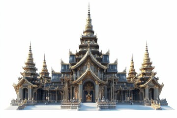 Fototapeta premium Ornate black and gold temple, tiered roof.