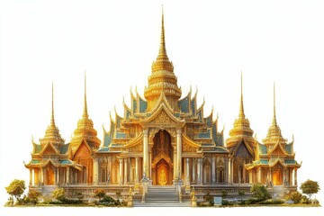 Obraz premium Golden Thai temple, ornate details, grandiose structure.