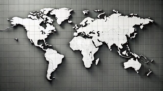 Simplified World Map with Latitude and Longitude Grid in Aitoff Projection Featuring White Land and Black Stroke for Educational and Design Purposes