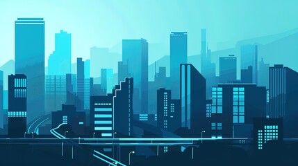 Obraz premium Blue_modern_architecture_bustling_city_sky