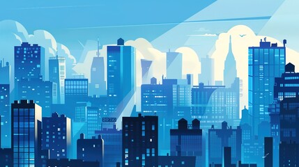 Fototapeta premium Blue_modern_architecture_bustling_city_sky