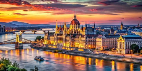 Obraz premium Stunning Architectural Photography of Budapest, Hungary Showcasing Iconic Landmarks, Historic Buildings, and Modern Structures in a Captivating Urban Landscape