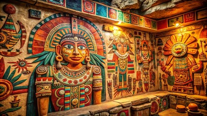 Naklejka premium Stunning Aztec Cave Painting Elements Set for Unique Product Photography Showcasing Ancient Art Style and Cultural Heritage in Vibrant Colors and Intricate Designs