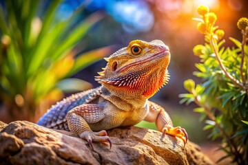 Fototapeta premium Stunning Bearded Dragon in Natural Habitat with Copy Space for Text, Showcasing the Beauty of Crotaphytus collaris in an Engaging Outdoor Setting
