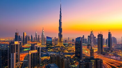 Naklejka premium Dubai Skyline at Sunset