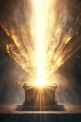 Obraz premium Ornate golden chest, glowing light, mystical scene.